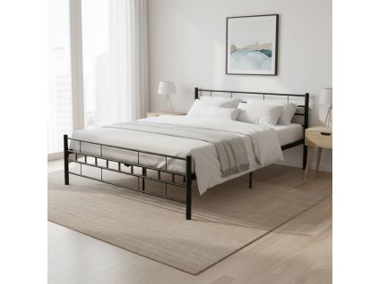 Kovová postel 160x200 cm s rámem, černý rám