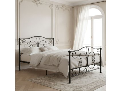 Kovová postel 140x200 cm s rámem, černý rám, krystaly