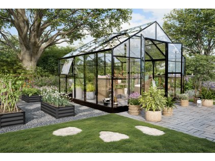 Zahradní polykarbonátový skleník PREMIUM Solid PC 347x354cm Black