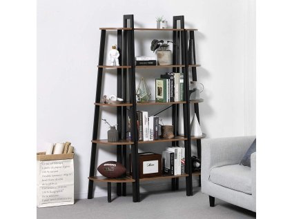 Rustikální regál, 5 polic, kovový rám, loft