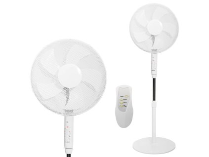 Stojanový ventilátor 45 W 3 režimy provozu 5 lopatek časovač dálkové ovládání - Bílá