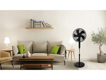 Podlahový ventilátor stojanový 45 W 3 režimy provozu 5 lopatek časovač dálkové ovládání