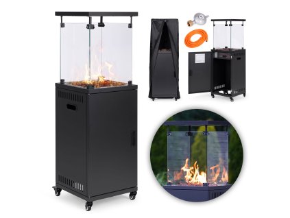 Plynový skleněný ohřívač na zahradu terasu, redukční ventil, lávové kameny 13 kW