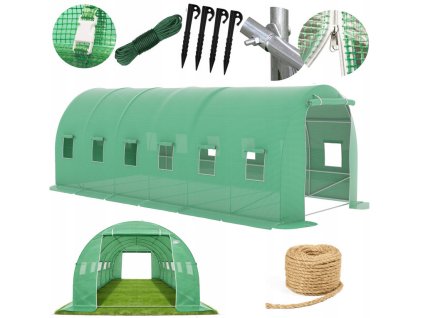 Zahradní fóliovník 8x3x2m 24 m² 2 vchody UV 4 + semínka a provázek Zdarma!