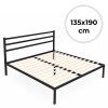 Kovová postel 135 × 190 cm s roštem a čelem, minimalistický černý rám