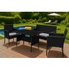 Sada zahradního nábytku z technorattanu, lavice, stolek, židle, černá