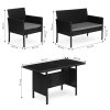 Sada zahradního nábytku z technorattanu, lavice, stolek, židle, černá