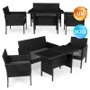 Sada zahradního nábytku z technorattanu, lavice, stolek, židle, černá