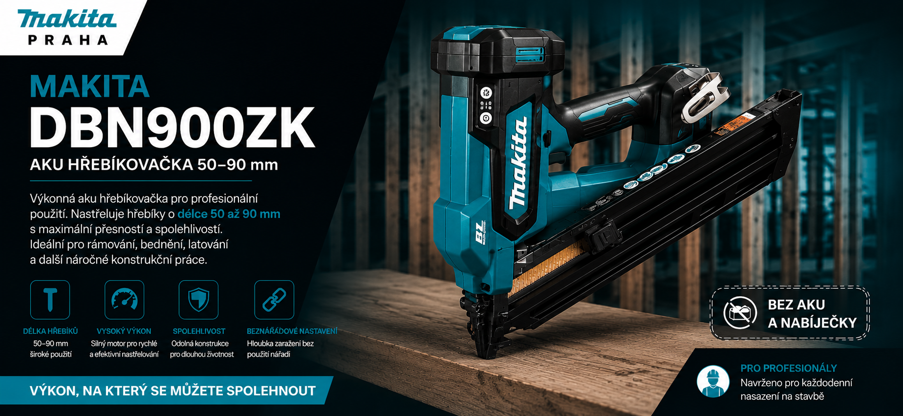 Makita DBN900ZK Aku hřebíkovačka