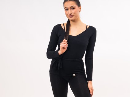 Tričko s dlouhým rukávem na jógu černá zepředu MalaBo