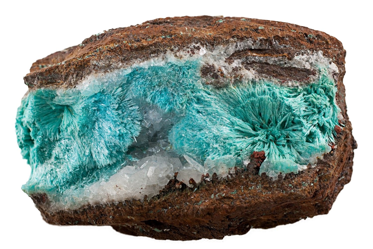 Světlemodrý minerál aurichalcit s kalcitem z Bisbee, USA.