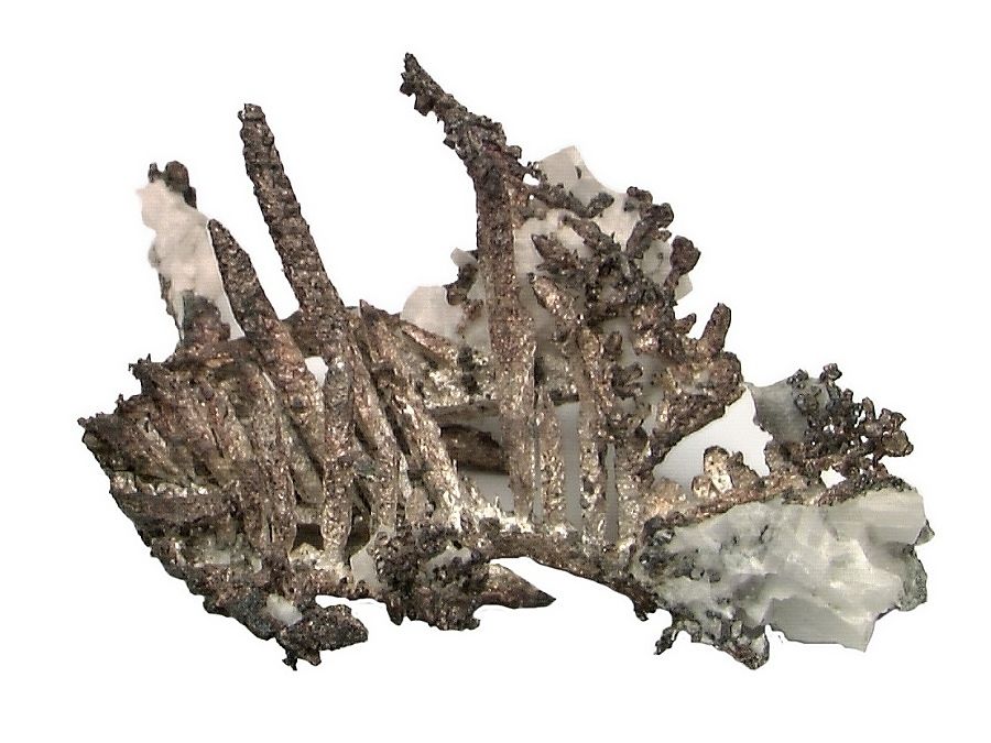 Kovově lesklý agregát stříbra z Chihuahua, Mexiko.