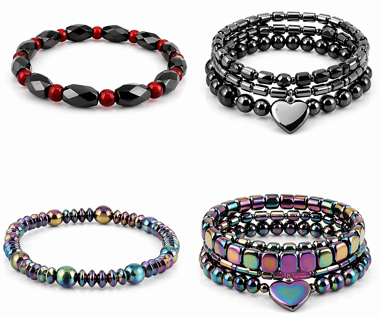 Duhový hematit v bižuterii, barevné odlesky na náramcích a náhrdelnících.