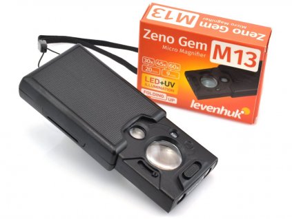 Skládací lupa Levenhuk s kombinací zvětšení 30x, 45x a 60x, LED a UV osvětlení pro sběratele.