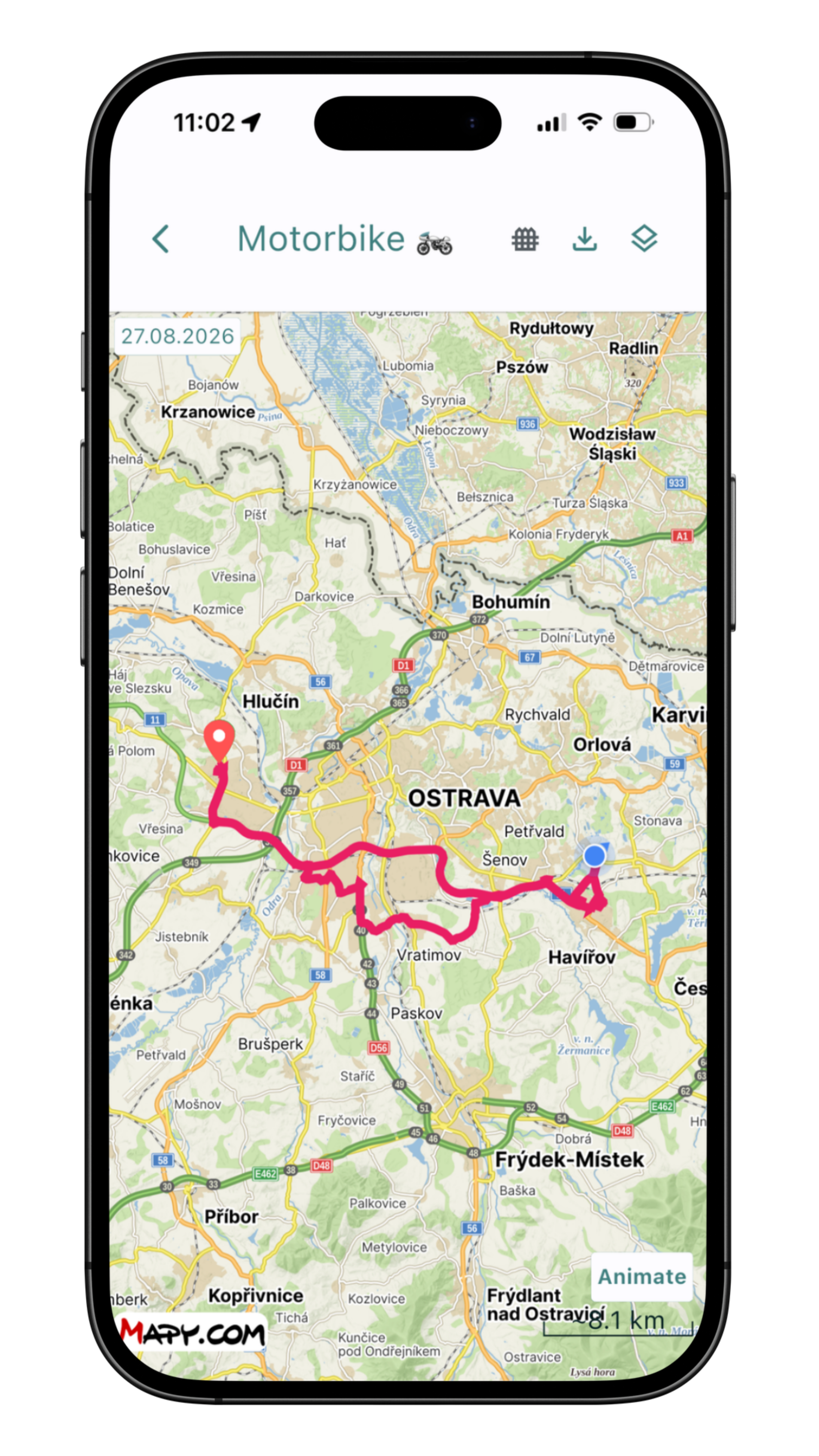 Whole day's routes on the map
