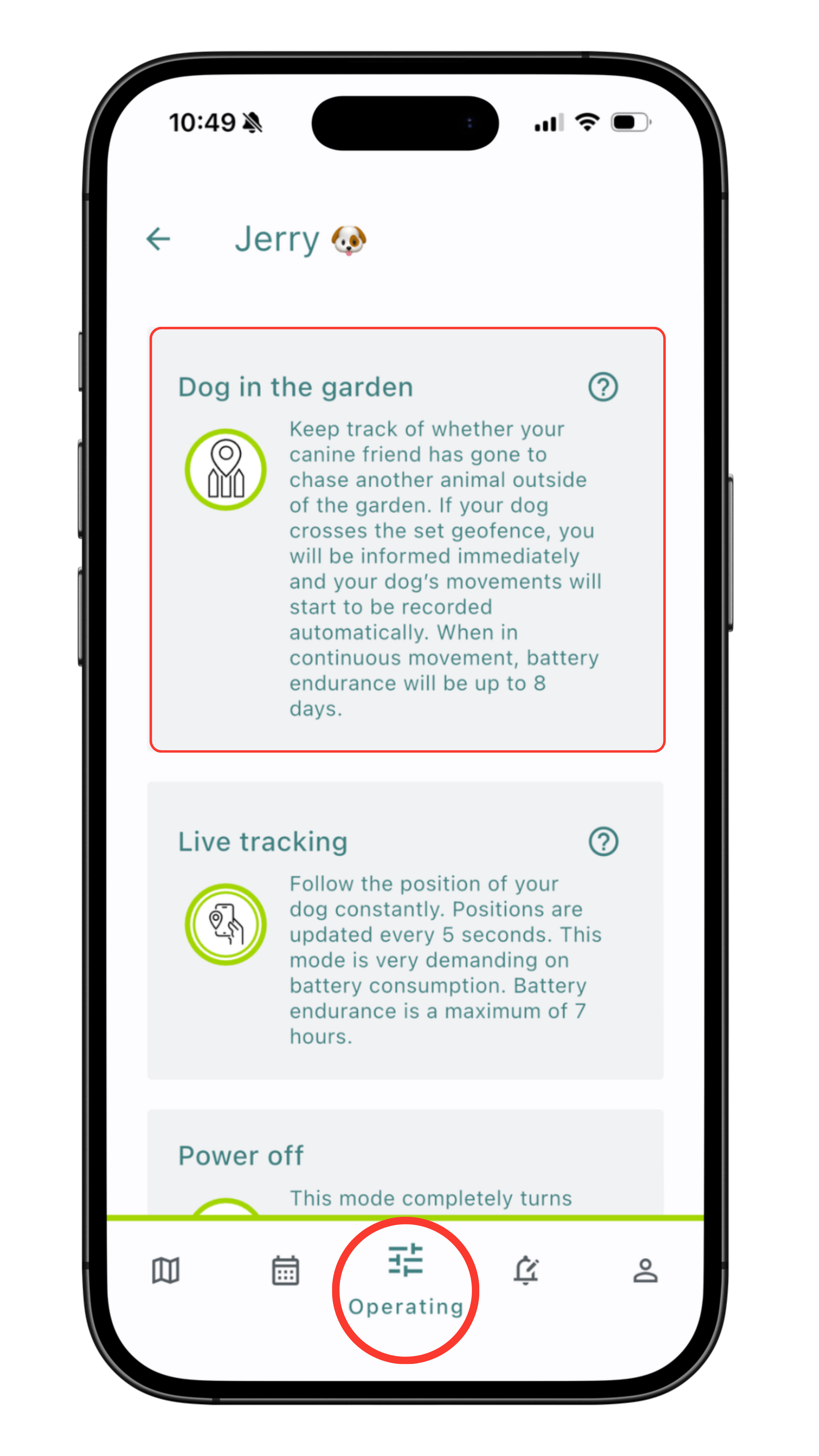 Selecting the Dog in the garden mode