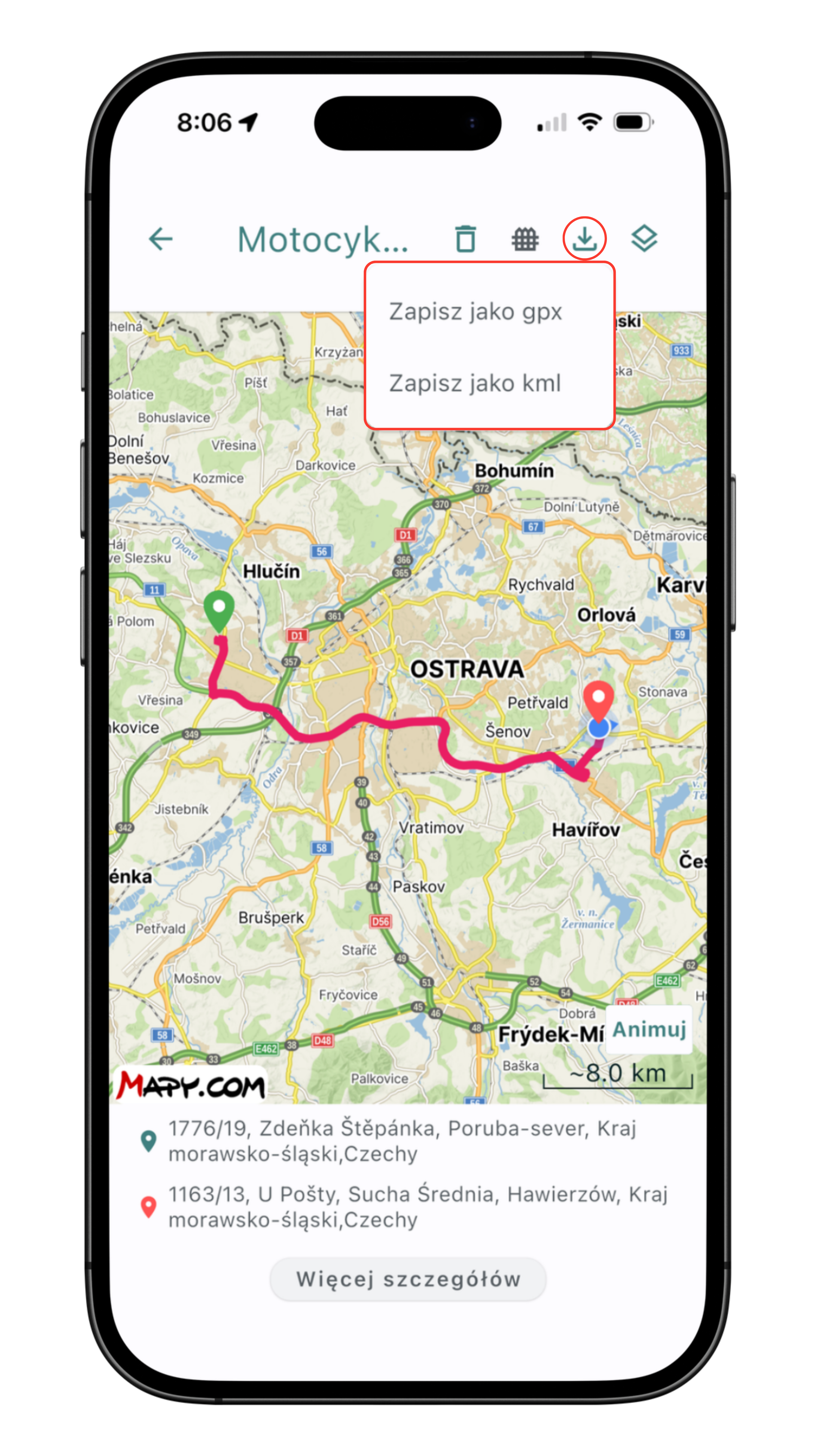 Eksport trasy
