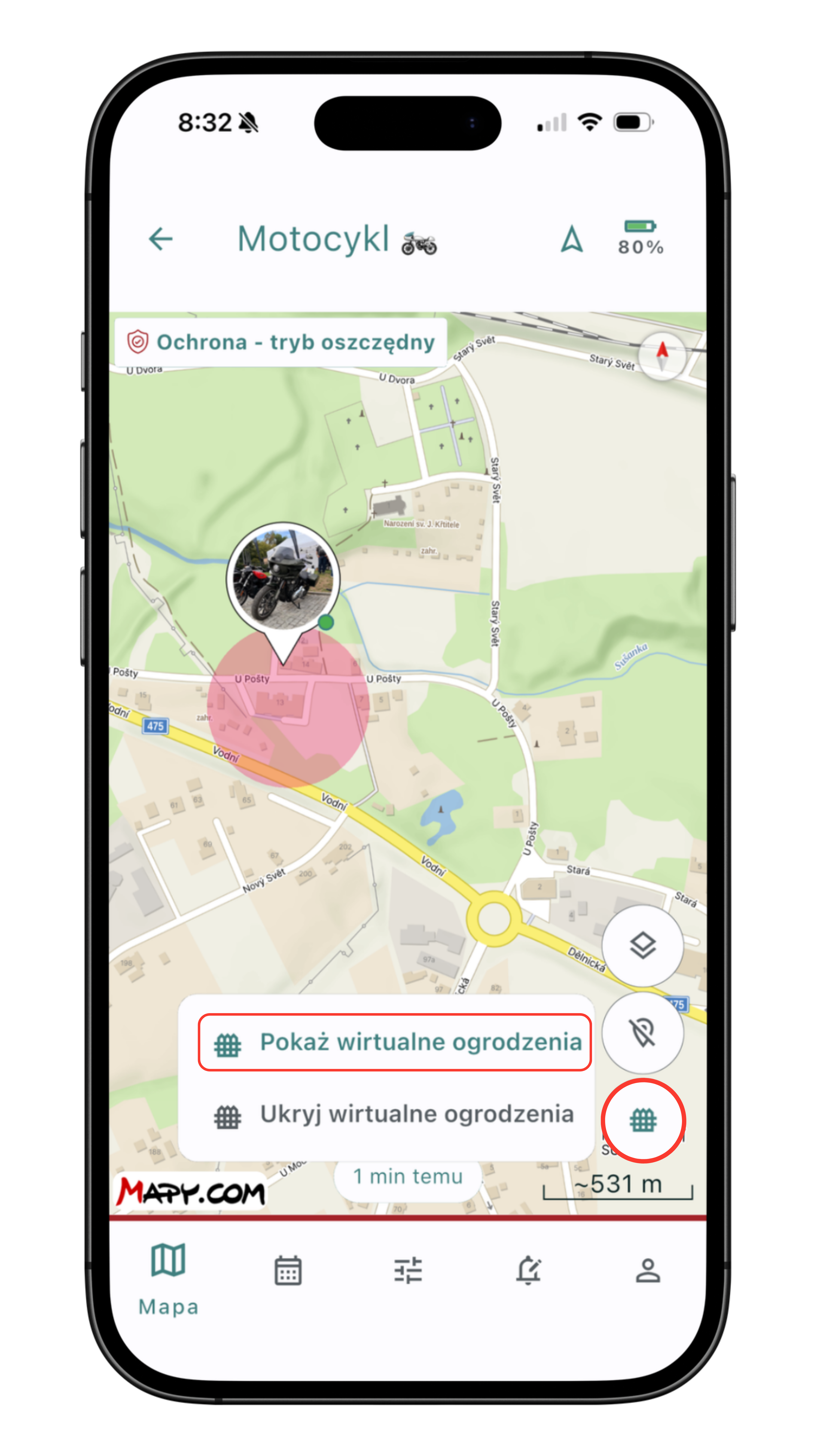 Wyświetlanie wirtualnych ogrodzeń
