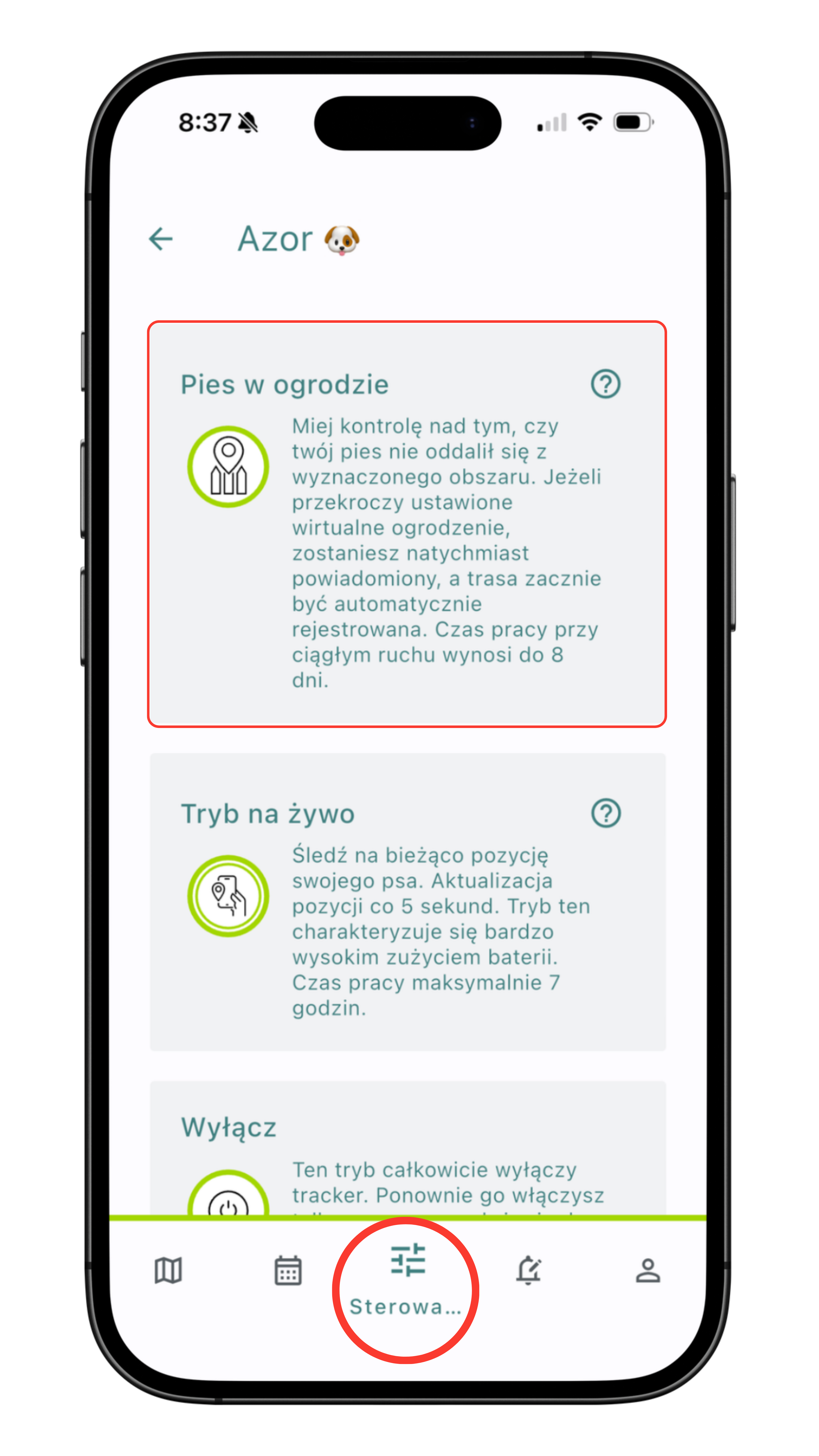 Wybór trybu Pies w ogrodzie