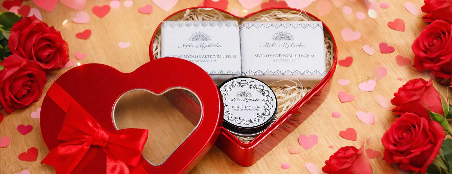 Srdce - Valentýn - banner - balíček přírodní mýdla kosmetika Malá Mýdlařka