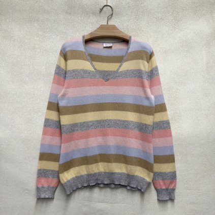 Pruhovaný jemný svetr z hedvábí a kašmíru