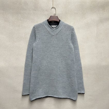 Šalvějový vlněný svetr s příměsí alpaky a síťkovým lemem