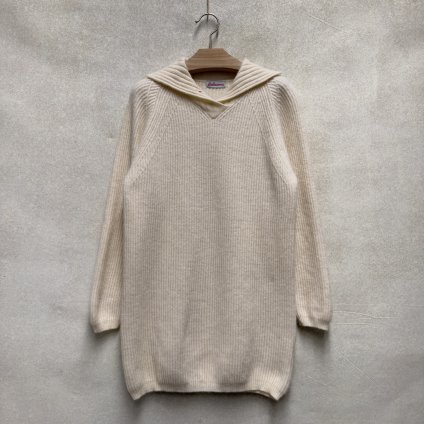 Krémový žebrovaný angorský svetr/šaty s límečkem