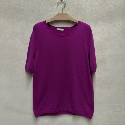 Fuchsiový úpletový top s krátkým rukávem vlny a kašmíru