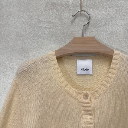 Světlounce banánový huňatý propínací svetr Allude ze 100% kašmíru