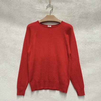 Zářivě červený copatý vintage svetřík z vlny a angory