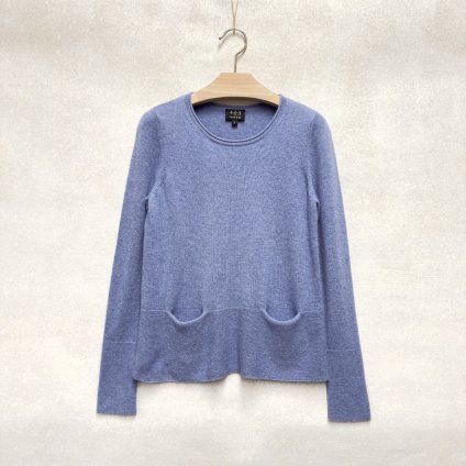 Modrý kulatý 100% kašmír s kapsičkami