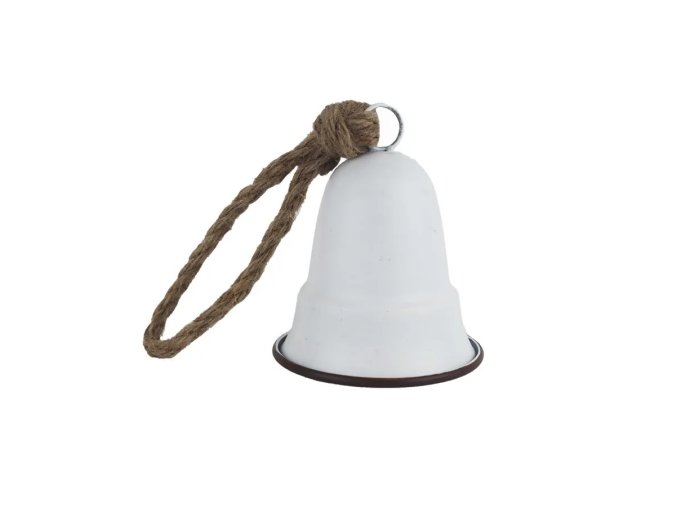 Bílý kovový zvonek k zavěšení 14 cm