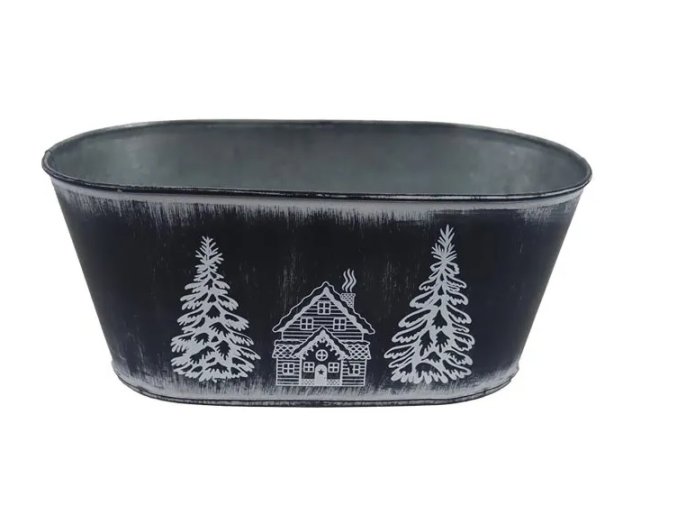 Černý vánoční plechový obal 20 x12 x 10 cm