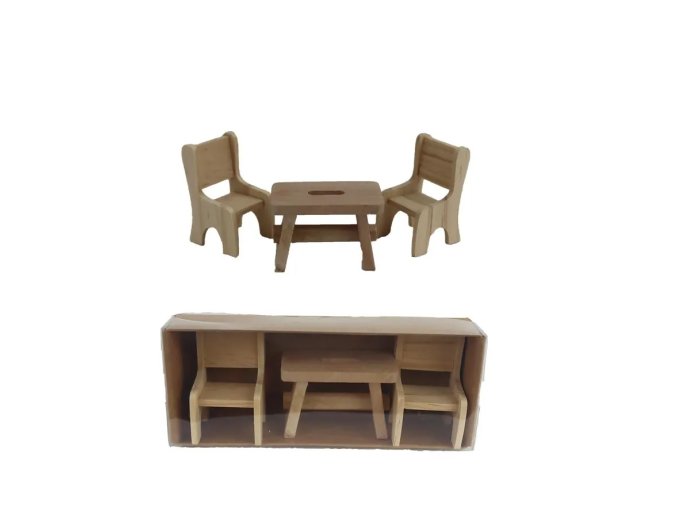 Dekorace dřevěný stoleček a židličky 5 x 3,2 x 4,8 cm
