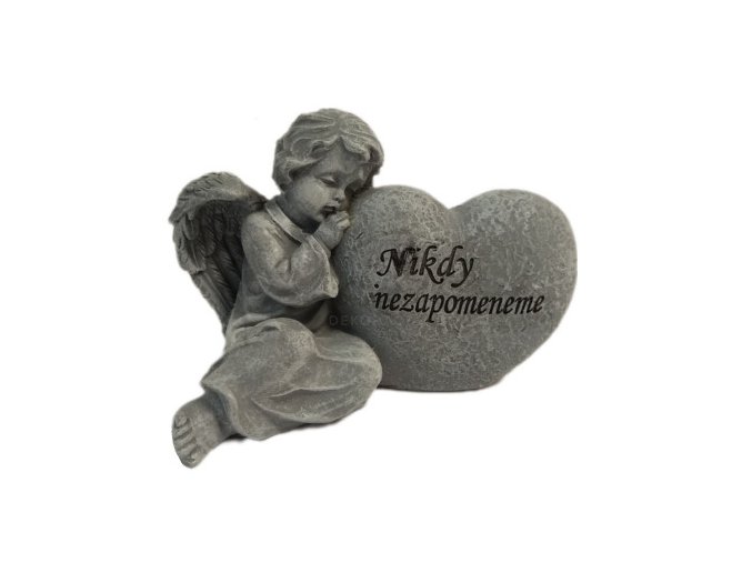 Dekorace na hrob Anděl se srdcem s nápisem Nikdy nezapomeneme