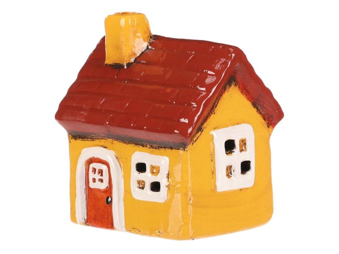 LED keramický domeček v hořčicové barvě