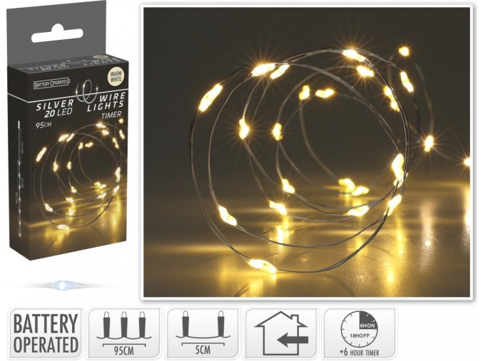 LED světelný řetěz s časovačem teplá bílá 105 cm