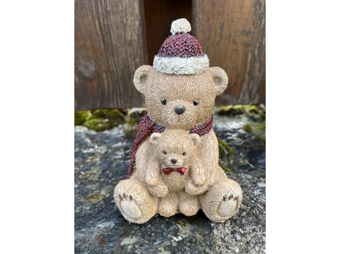 Vánoční figurka medvěd s medvídkem 12 cm