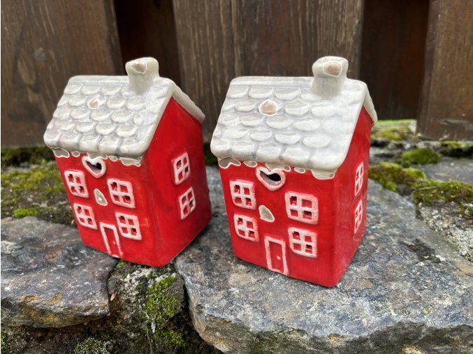 Keramické LED domečky červené 2 ks