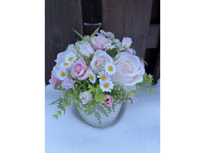 Dekorace do bytu na stůl růže v keramickém obalu