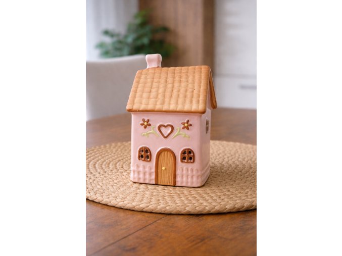 Kearmický svícen domeček růžový