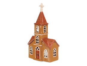Keramický svícen kostel hnědý 29 cm