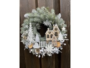 Věnec na dveře vánoční vesnička