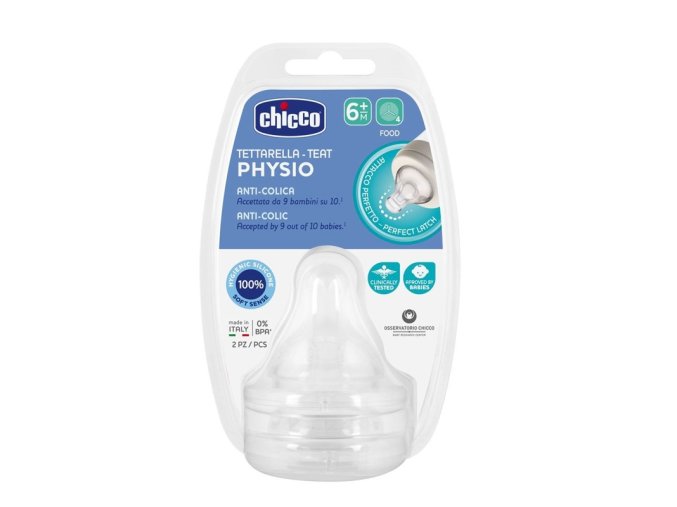 CHICCO Cumlík na fľašu Perfect Easy/Perfect 5/Well-Being fyziologický stredný prietok 2m+ 2 ks
