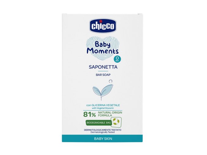 CHICCO Mydlo na ruky tuhé s rastlinným glycerínom Baby Moments 81 % prírodných zložiek 100 g