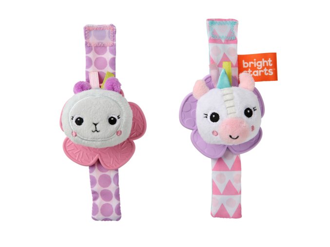 BRIGHT STARTS Hrkálka s hryzačkou na ruku 2 ks (Varianta  jednorožec/lama 0m+)