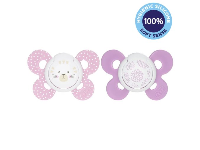 CHICCO Cumlík Physio Comfort silikónový 6-16m dievča (Varianta  - mačka/bodky 2 ks)