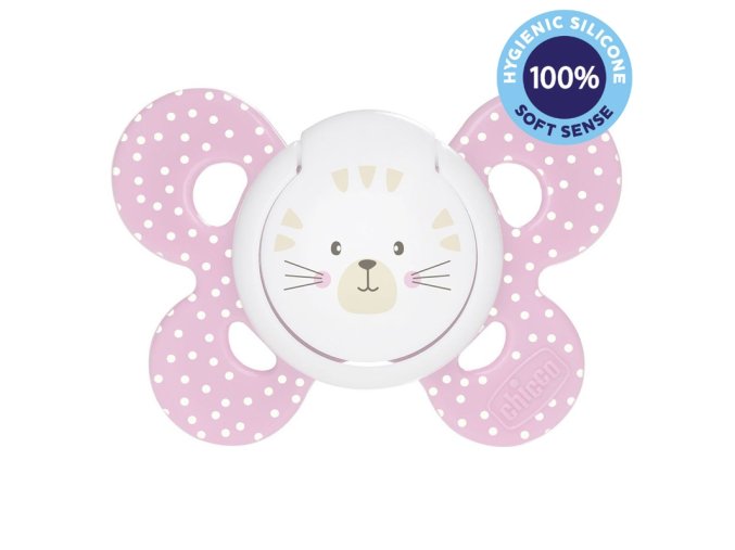 CHICCO Cumlík Physio Comfort silikónový 6-16m dievča - mačka