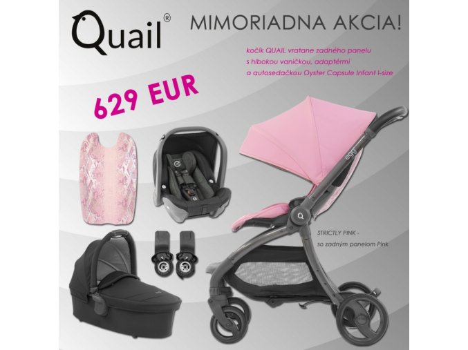 BabyStyle Egg Quail Strictly Pink set: kočík + vanička + adaptéry + autosedačka