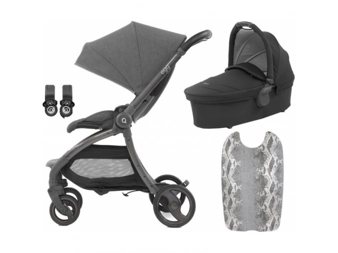 BabyStyle Egg Quail Quantum Grey set: kočík + vanička + adaptéry